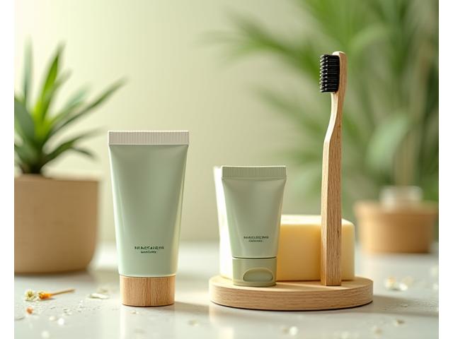 Biodegradable toothbrush and natural toothpaste in sustainable packaging