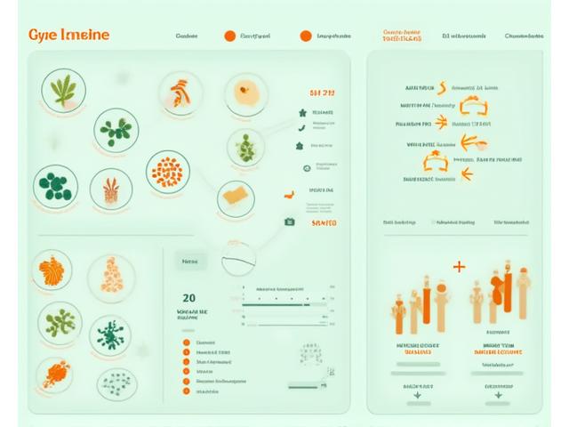 A visual representation of the gut microbiome, interactive, with various healthy bacteria strains and arrows indicating nutrient flow and immune system connection.