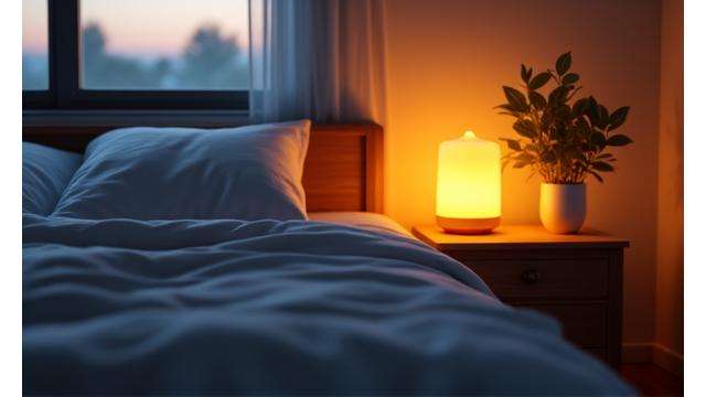 A peaceful bedroom scene with soft lighting, suggesting mindfulness practices for restful sleep.