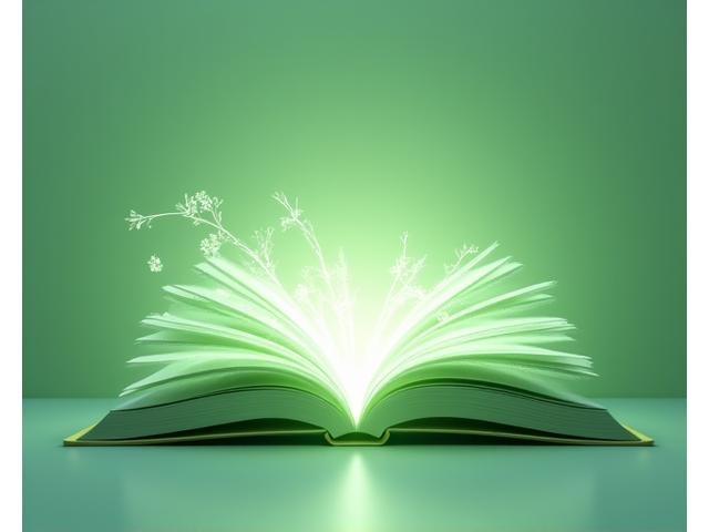 A stylized open book with glowing patterns and a subtle leaf motif, symbolizing protected knowledge and intellectual property.